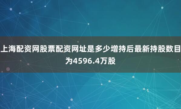 上海配资网股票配资网址是多少增持后最新持股数目为4596.4万股